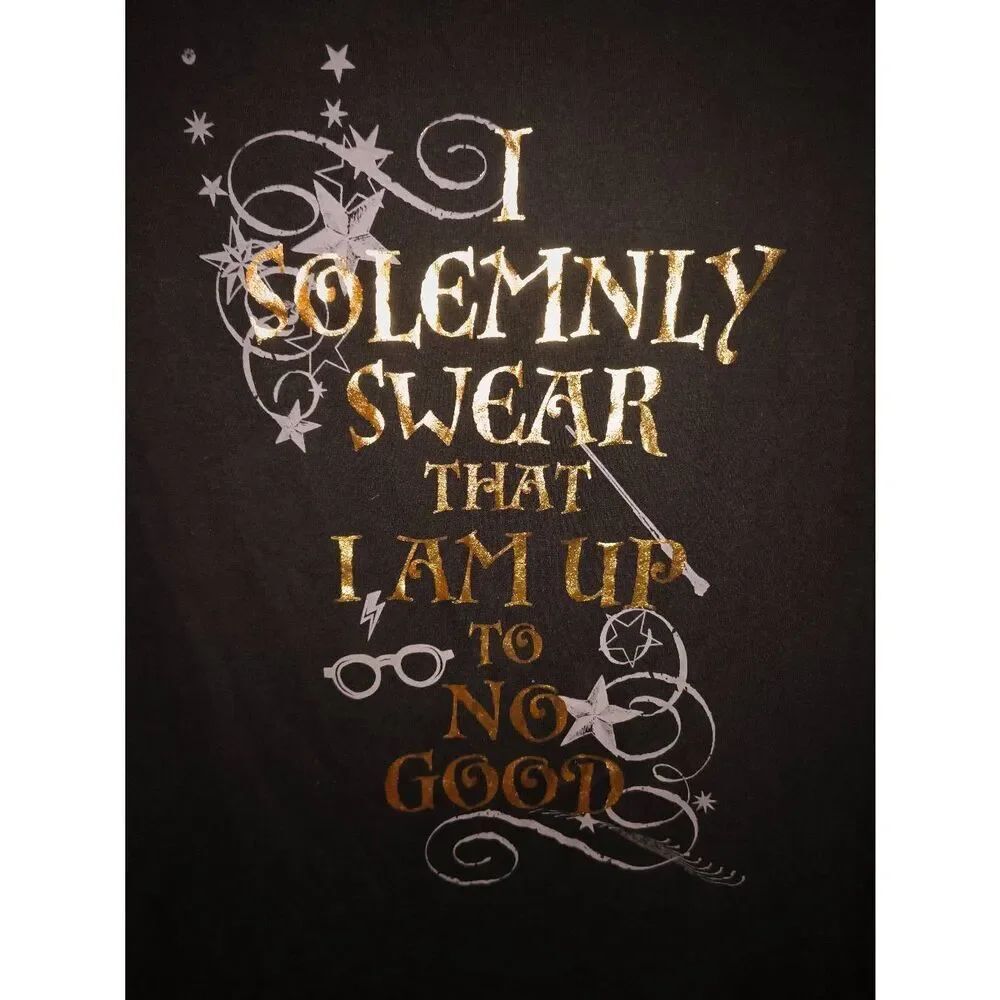 Harry Potter muscle tank black w gold foil "I Solemnly Swear That I Am Up To No